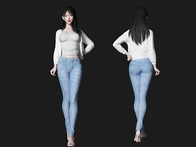 Modern woman jeans beauty figure pure beauty jeans figure long hair beauty high heels woman temperament beauty goddess clothing model 3d model