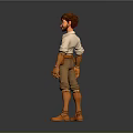 3D Male Character Design With Brown Hair White Shirt Brown Pants And Orange Boots
