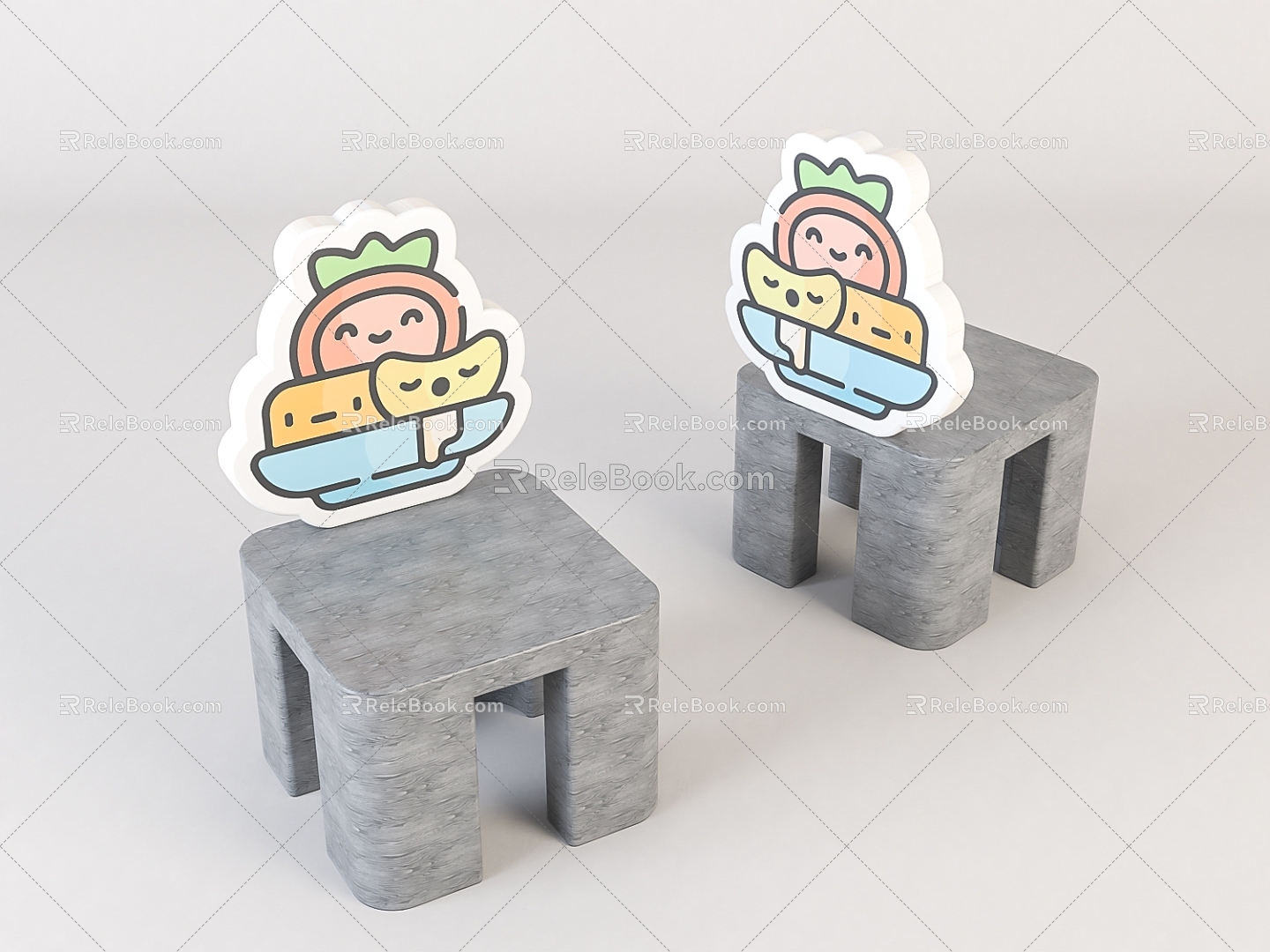 Modern Children's Chair Children's Cartoon Wooden Stool model