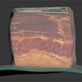 Pork Bacon Meat With Colorful Label On Green Tray And Black Background