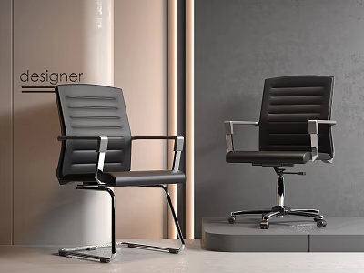 Modern Black Leather Office Chairs With Metal Armrests Swivel And Upright Designs 3d model