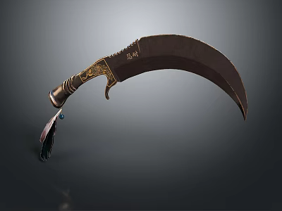 Traditional Scimitar Weapon With Curved Blade And Decorative Metal Handle Design 3d model