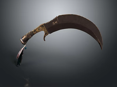 Traditional Scimitar Weapon With Curved Blade And Decorative Metal Handle Design 3d model