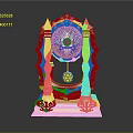 Golden Ornate Mantel Clock With Eye Shaped Dial And Red Orb Decorative Base
