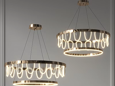 Modern Metallic Ring Chandeliers With Illuminated LED Light Rings For Interior Design 3d model