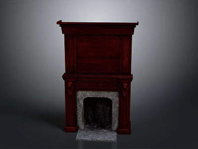 Elegant Dark Wood Fireplace Interior With Carved Accents And Stone Base 3d model