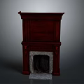 Elegant Dark Wood Fireplace Interior With Carved Accents And Stone Base