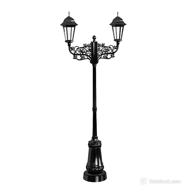 Classical Style Outdoor Lamp With Ornate Design And Double Light Heads 3d model 