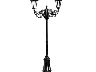 Classical Style Outdoor Lamp With Ornate Design And Double Light Heads 3d model