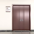 Brown Vertical Striped Double Doors For Room 105 Fire Control Room Against Light Colored Wall