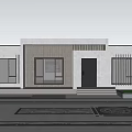 Modern Detached Villa Exterior With Large Windows Black Door Front Steps And Green Lawn
