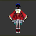 Young Child In Red Traditional Costume With Colorful Trimmed Sleeves Hat And Green Pendant