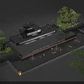 Modern Water Fountain With Waterfall Koi Fish Green Plants And Decorative Lighting