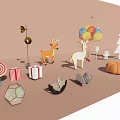 Assorted Decorative Ornaments Set With Deer Figurines Balloons Gift Boxes Lollipop And Christmas Tree Decor