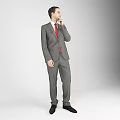 Man Wearing Gray Suit With Red Tie Standing Against Plain Background 3d model
