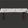 Modern Desk With Colorful Polka Dot Tablecloth And Wooden Legs