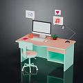 Modern Home Office Desk Setup With Computer Monitor Desk Lamp And Ergonomic Chair