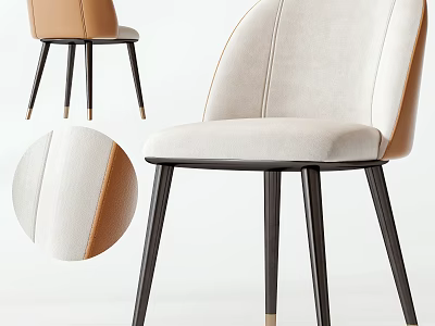 Modern Upholstered Dining Chair With Fabric Leather Accent Black Legs Golden Feet 3d model