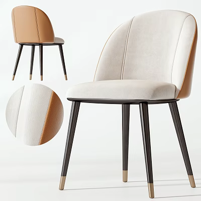 Modern Upholstered Dining Chair With Fabric Leather Accent Black Legs Golden Feet 3d model