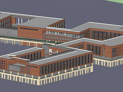 Modern Multi Story Commercial Complex With Red Brick Exterior And Glass Windows 3d model