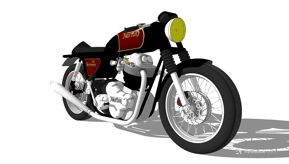 Classic Black Motorcycle With Red Accent Yellow Headlight And Silver Engine Design 3d model 