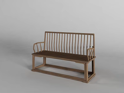 Wooden Multi Person Sofa With Simple Design Backrest And Armrest For Living Room 3d model