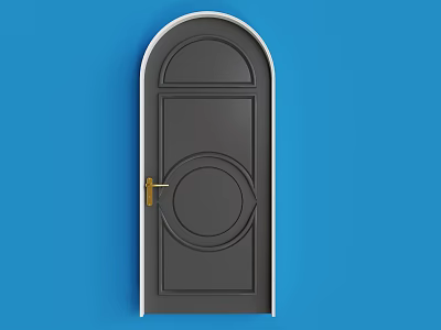 Dark Gray Swing Door With White Frame And Golden Handle On Blue Background 3d model