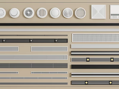 Diverse Air Conditioner Vent Types Featuring Circular Square and Linear Grille Designs 3d model