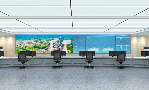 Modern monitoring room control room monitoring command center display screen console display screen 3d model