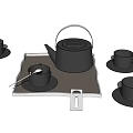 Modern Black Tea Set With Teapot Cups Saucers And Tray 3d model