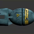 Blue Weapon Bomb Design With Radioactive Symbol And Danger Label