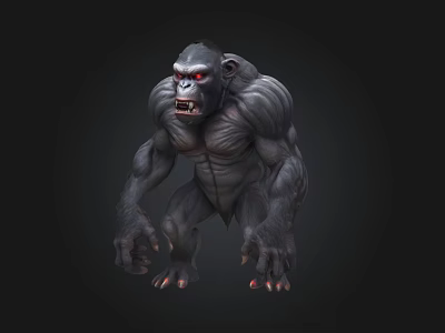 3D Rendered Fierce Muscular Gorilla Creature With Red Eyes And Dark Background 3d model