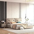 Modern Bedroom Interior With Leather Headboard Double Bed Pillows Throw Blanket And Blinds