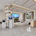 Modern Visitor Center Interior Design With Wooden Bookshelves Comfortable Sofas And Indoor Green Plant