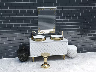 Modern Light Luxury Bathroom Combination Washbasin Toilet 3d model