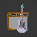 Stylish Light Green Electric Guitar And Orange Amplifier In Modern Home Music Corner
