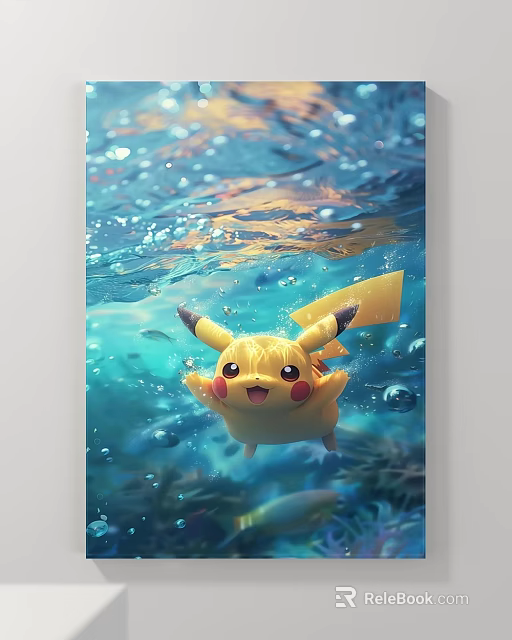Cute Yellow Pikachu Underwater Animal Painting With Bubbles And Water Ripples 3d model 