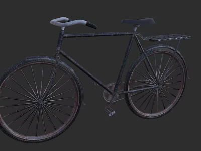 Vintage Bicycle With Black Frame White Handlebar Spoked Wheels And Rear Rack 3d model