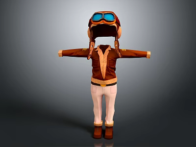 Aviator Style Outfit with Leather Jacket White Pants Brown Boots Hat and Goggles 3d model