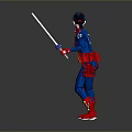 Game Movie Character In Blue Red American Flag Uniform Holding Gun And Sword Combat Pose