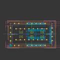 Modern Conference Room Interior With Long Table Black Beige Chairs Square Ceiling Lights Geometric Pattern Carpet