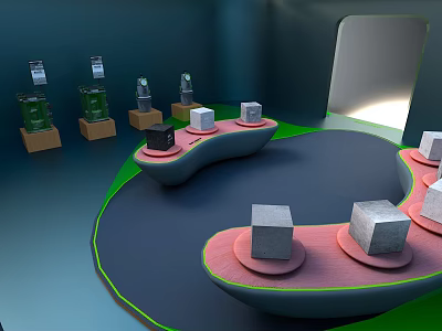 Abstract Modern Exhibition Space 3D Render With Geometric Platforms And Display Objects 3d model
