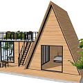 A Frame Wooden House With Balcony Staircase Large Windows And Outdoor Seating