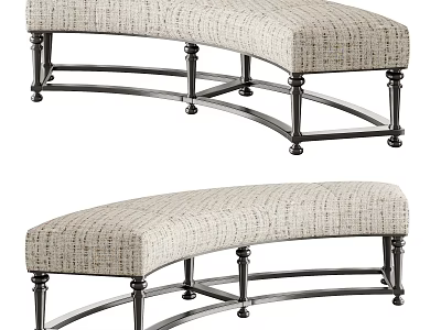 Upholstered Beige Textured Sofa Bench With Metal Legs Curved And Straight Designs 3d model