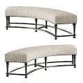 Upholstered Beige Textured Sofa Bench With Metal Legs Curved And Straight Designs
