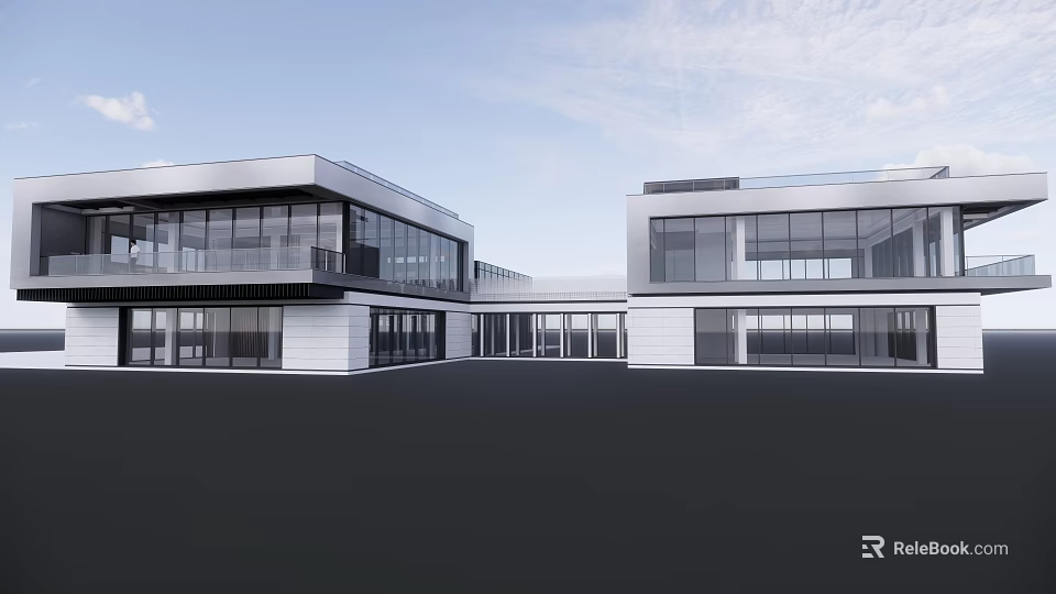 Modern Sales Office Building With Contemporary Architecture Glass Curtain Walls Spacious Windows And Clean Lines 3d model 
