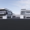Modern Sales Office Building With Contemporary Architecture Glass Curtain Walls Spacious Windows And Clean Lines