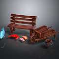 Rustic Outdoor Decor With Wooden Bench Wheelbarrow Lobster Fish And Bucket