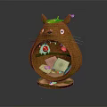 Cartoon Totoro Shaped Wooden Decor With Green Hat Pink Heart And Colorful Items Inside Base
