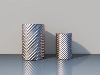 Shiny Silver Cylindrical Sculpture Carving With Diagonal Patterns In Two Sizes 3d model